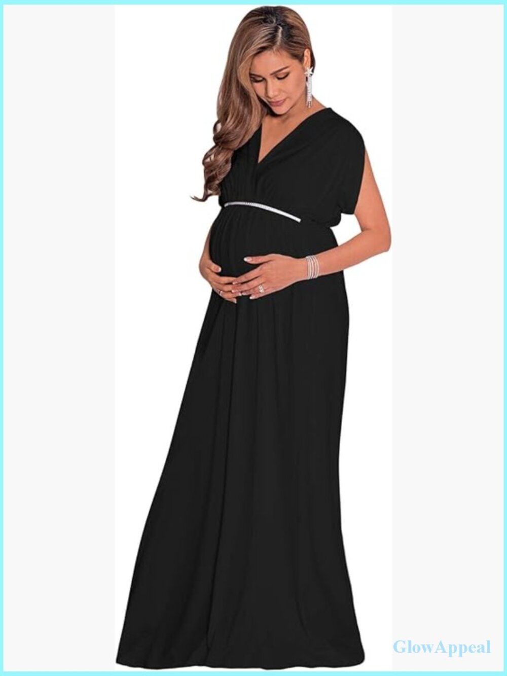 Maternity Maxi Dress V-Neck Short Sleeve Flowy Gown Plus Size